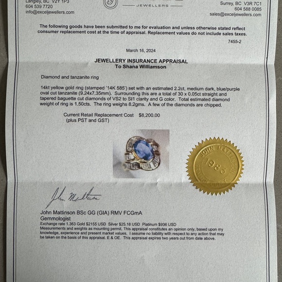 14kt Ladies Diamond and Tanzanite ring - Picture 6 of 6